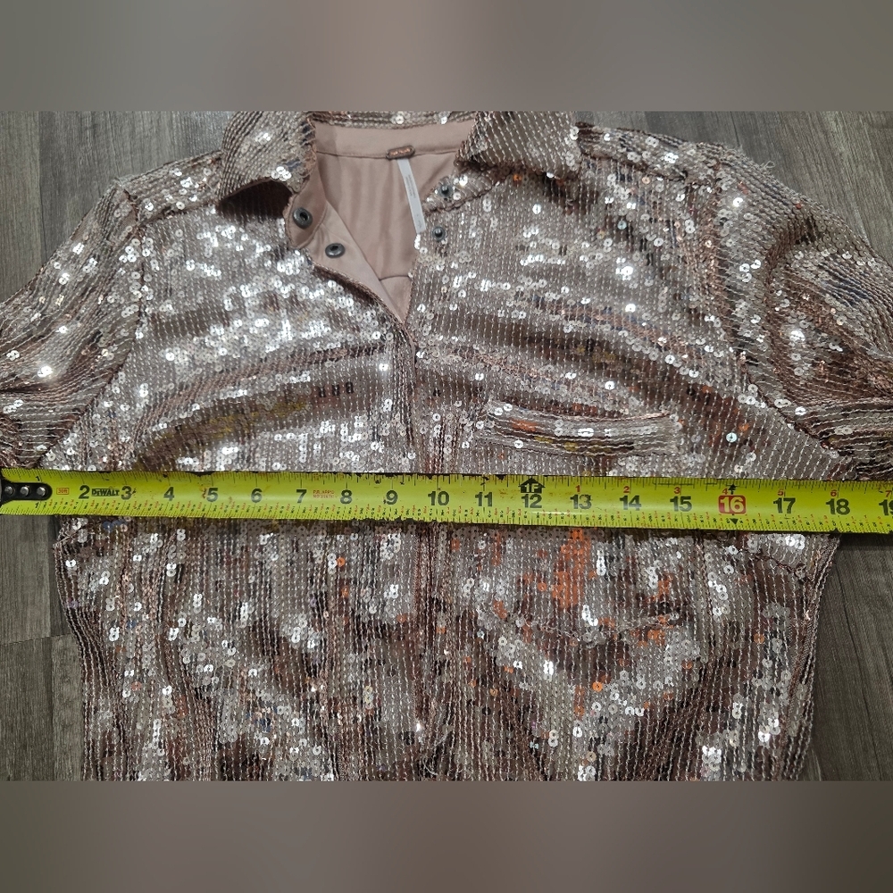 Free People Sophie Sequin Mini Shirt Dress Champagne Gold New Boho Festival Y2K - Picture 10 of 16